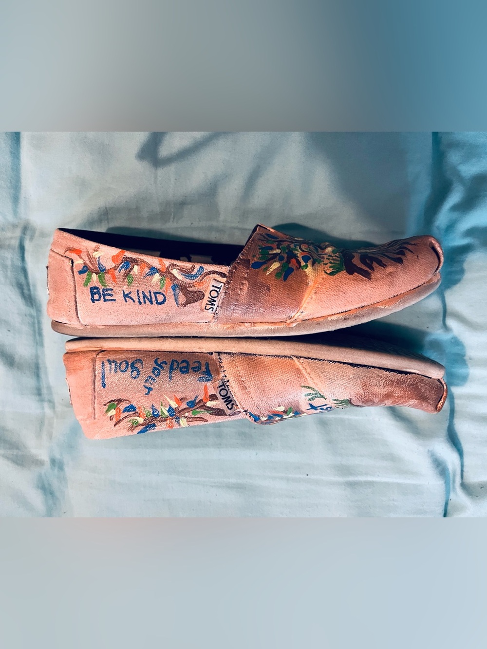 Hand-Painted Tan Tom’s Canvas Slip-On Flats - Rooted Tree Artwork - Picture 2 of 4